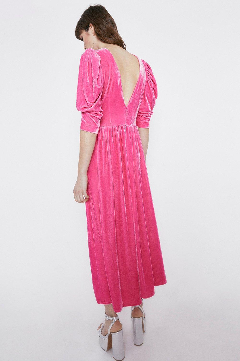 Puff Sleeve Velvet Dress | Warehouse